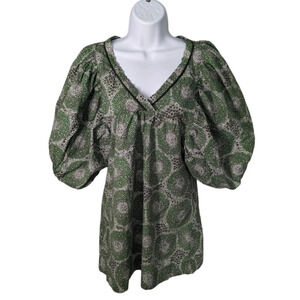 Miss Sixty Collection Green Puff Sleeve V Neck  Blouse XS